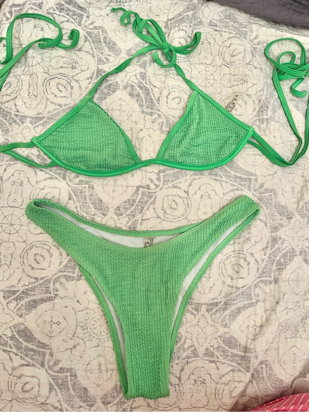 SHEIN Bright Green Textured Triangle Bikini Set